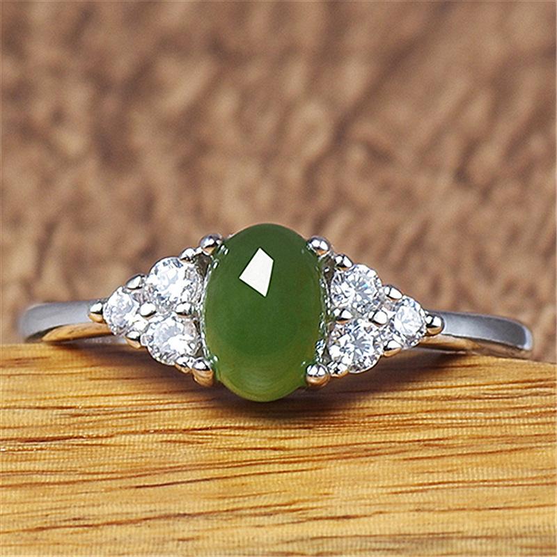 Classic Open Temperament Set with Zirconium Green Chalcedony Ring Crystal Clear Plain Emerald and Jasper Ring Gem Ring