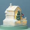 Вращающаяся статуя домика в рождественской деревне из смолы, светящаяся музыка, снежная деревня, настольные украшения, новогоднее украшение 2024 года