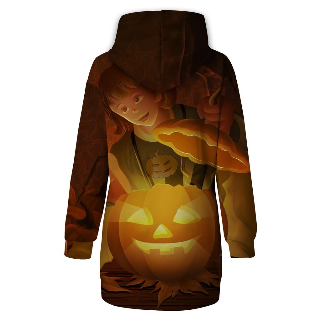 Women's And Winter Hooded Sweatshirt Dress Halloween Print Dress