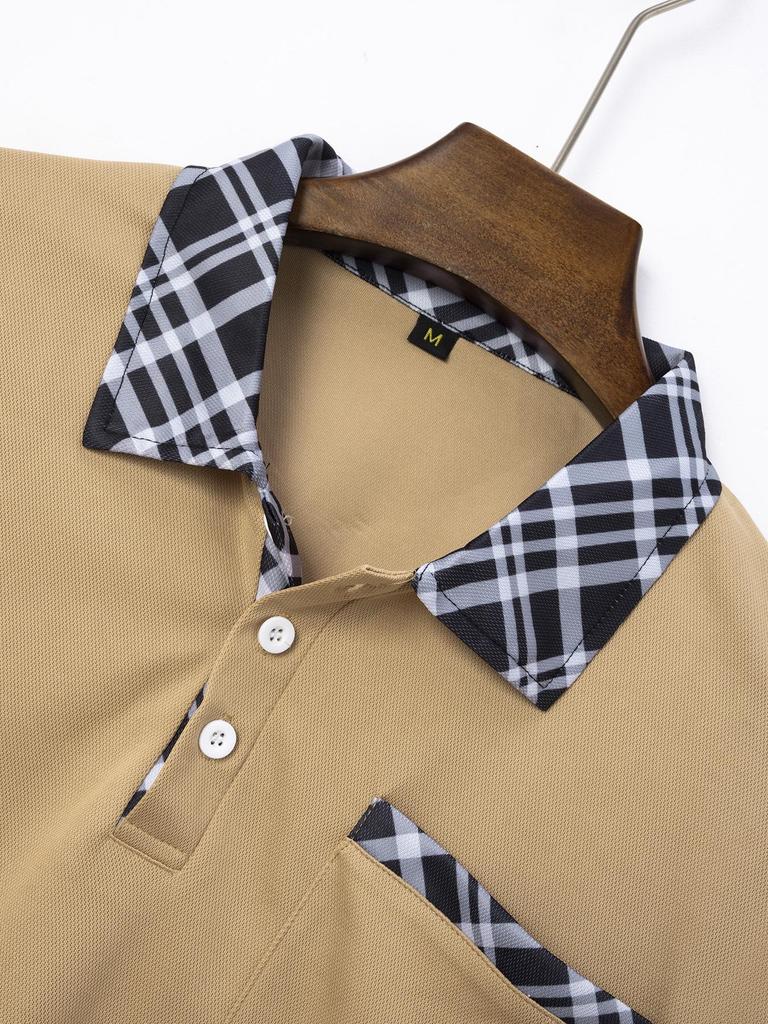 Мужская повседневная рубашка поло с цветными блоками, нагрудным карманом и отложным воротником