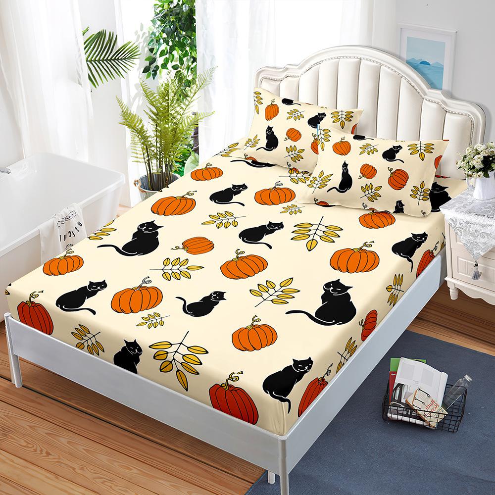 Простынь Трехпредметное покрывало Наволочка Лисенок Тыква День благодарения Защитный чехол для матраса