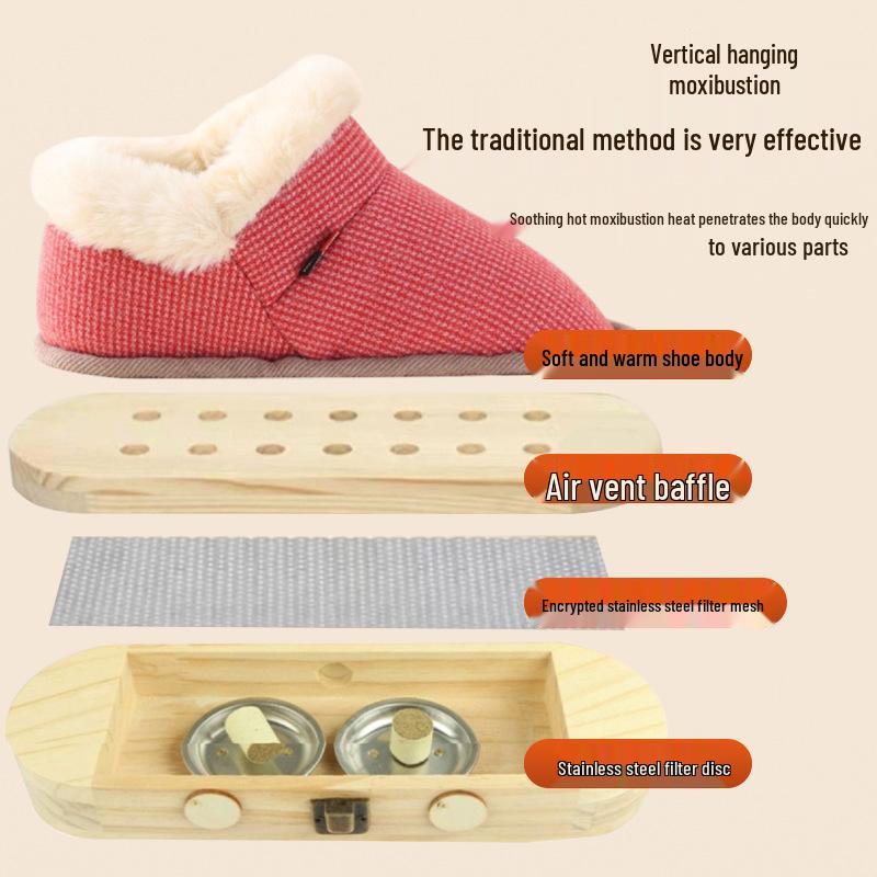 Ботинки для акупунктурного прижигания стоп из массива дерева - Обувь с подогревом для тепла и комфорта.