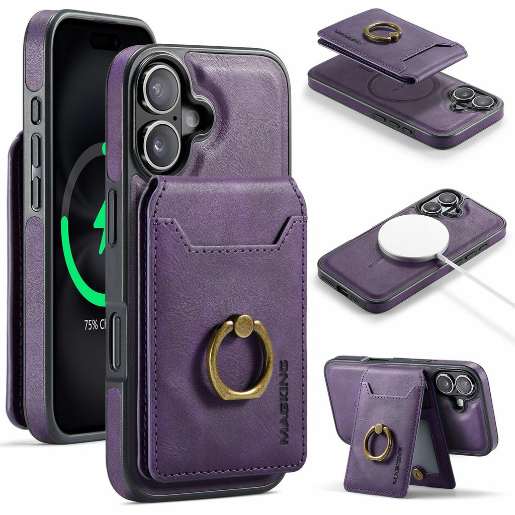 Серия MAGKING K1 Для iPhone 17 Магнитный чехол PC+TPU+PU Чехол для телефона с держателем для карт
