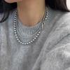 Shijia Pearl Double-Layered Necklace with Detachable 8-Shaped Buckle – Versatile Styles, Hemp Gray Chain.
