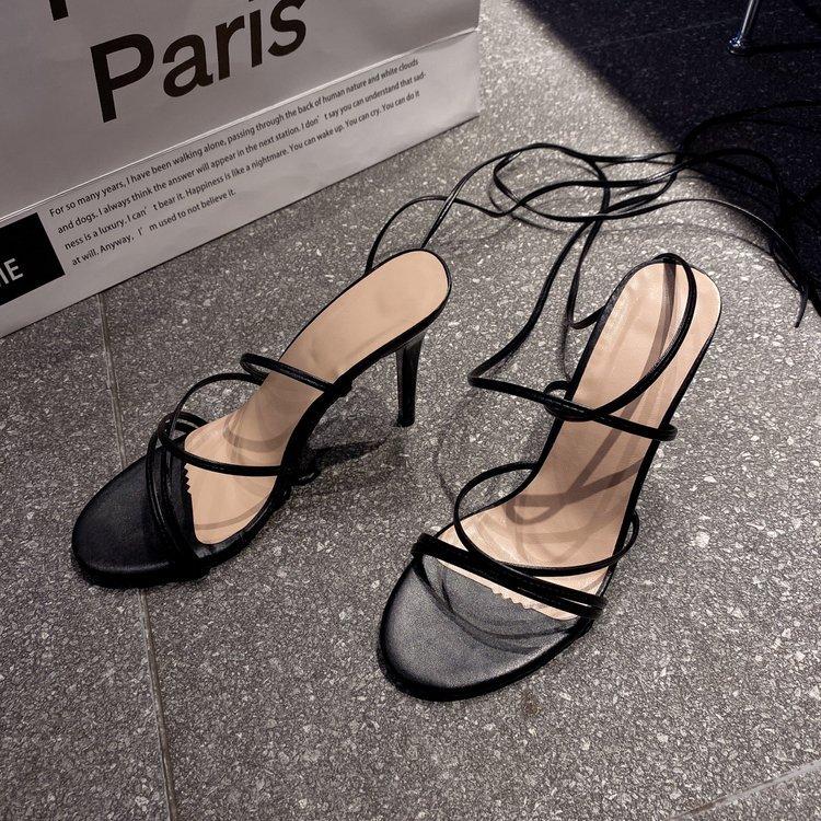 Летние новые босоножки на высоком каблуке женские с круглым носком и ремешком на тонком каблуке, экспортные, больших размеров, женские сандалии женские