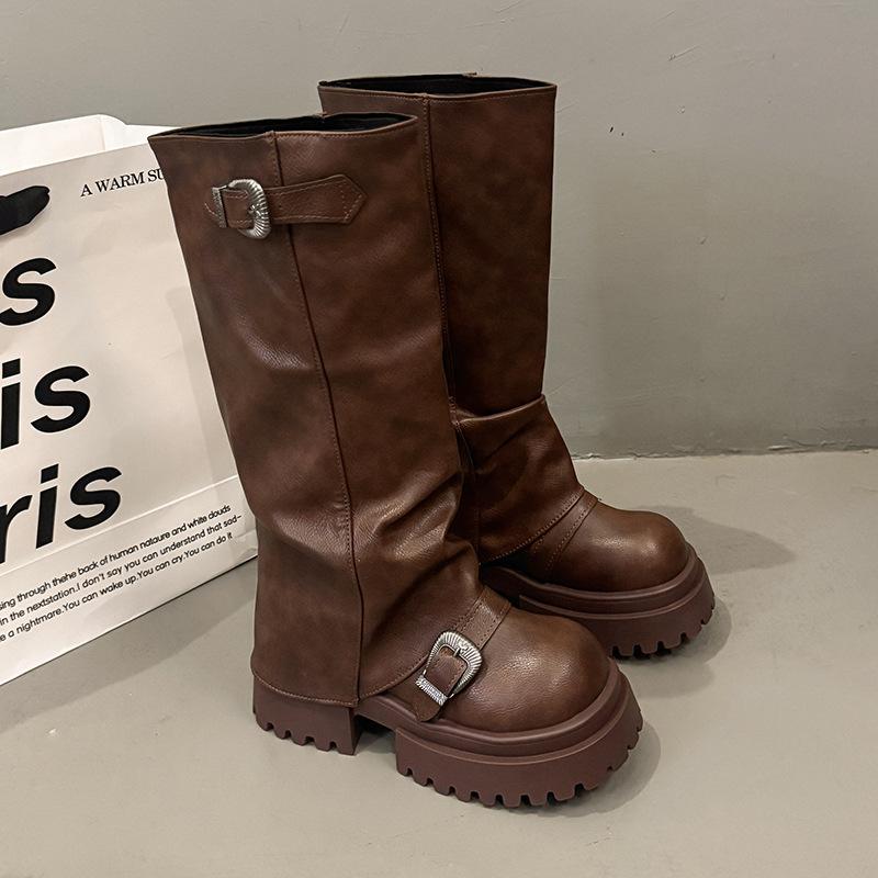 Versatile Thick-soled Heightening Martin Boots Women's New Retro Maillard High Boots for Autumn and Winter 2025 Black