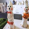 Ghost Figurine Resin Ghost Ornament with Pumpkin Desktop Ghost Sculpture for Halloween