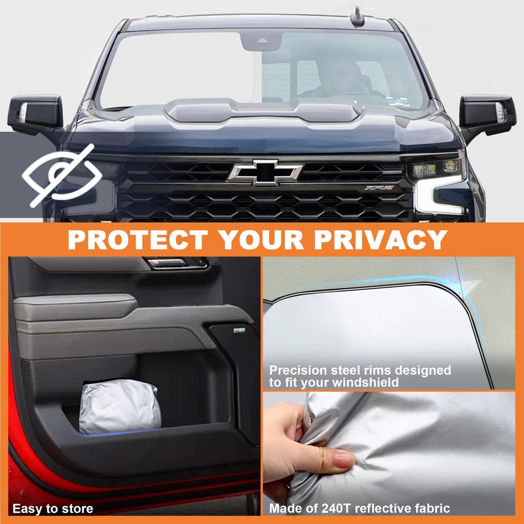 Custom Windshield Sun Shade for 2019-2025 Chevrolet/Chevy Silverado 1500 Sunshade Foldable Sun Visor Protector Blocks UV Rays