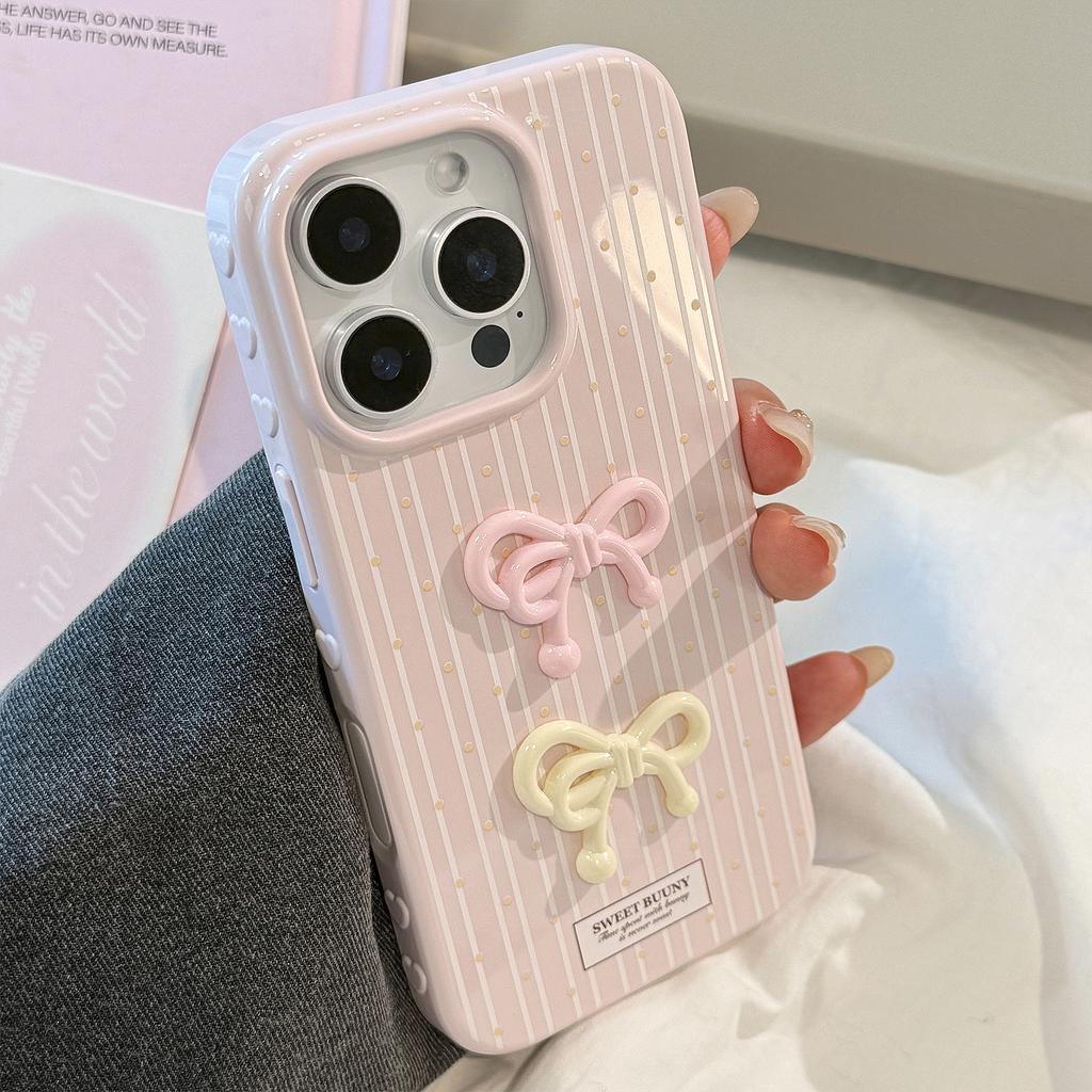 Korean Three-dimensional Pink Bow for Apple 17 Mobile Phone Case for IPhone 16 Silicone 15 Promax Anti-fall 13