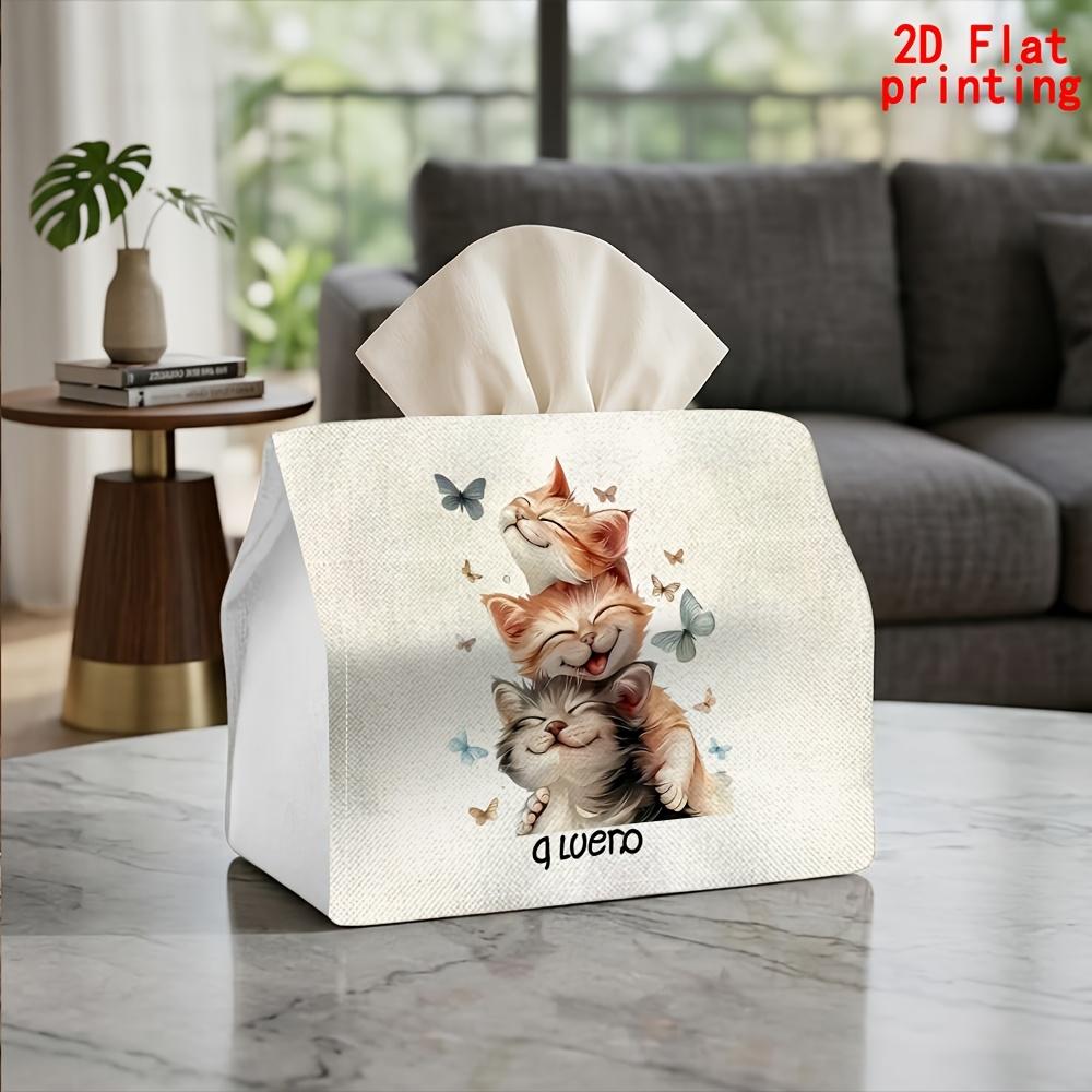 2D Flat 1pc, Tissue Box. Three Kittens Doing Acrobatics, Butterflies Flying Pattern Napkin Tissue Box, Reusable, Daily Desktop Tissue Storage Box, Sui