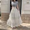 Womens High Waist A-Line Mesh Cake Skirt Slim Fit Sweet Fresh Style Mid-Length