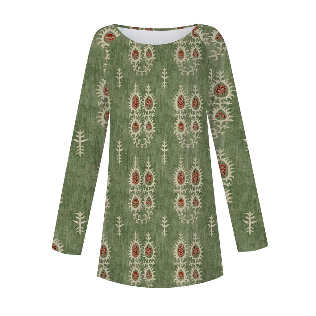 Женская повседневная футболка больших размеров с длинными рукавами и круглым вырезом в стиле ретро с принтом, верхний пуловер