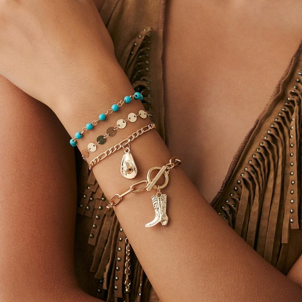 Necklace Set Turquoise Stone Necklace Golden Multi-layer Necklace Retro Jewelry Set Girls