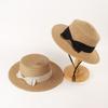 Straw hat woman summer British retro flat top shopping top hat shading sun protection beach hat travel tide summer