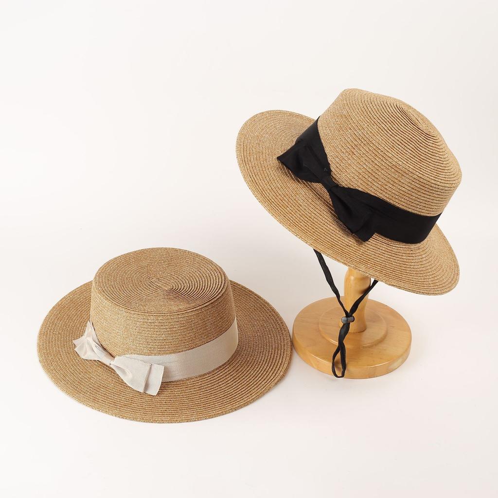 Straw hat woman summer British retro flat top shopping top hat shading sun protection beach hat travel tide summer