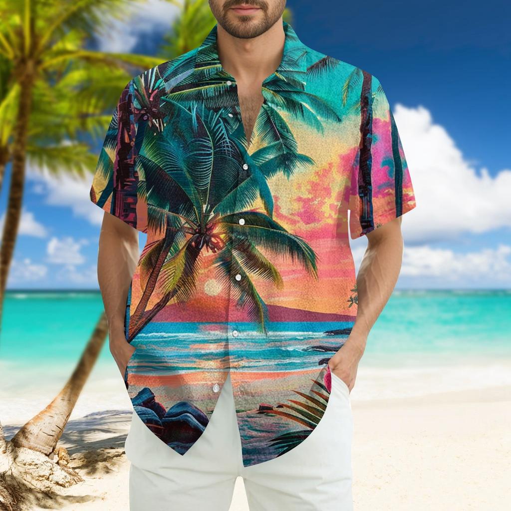 Men's Fashion Loose Hawaiian Printed Short Sleeve Beach Shirt