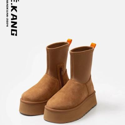 Ботильоны на плоской подошве, зимние ботинки, женская обувь с круглым носком, распродажа 2024, модные ботинки на среднем каблуке, прошитые, однотонные, лаконичные