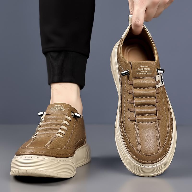 Модные мужские кожаные повседневные туфли на платформе, износостойкие, с толстой подошвой, оксфорды, универсальные, для активного отдыха и походов.