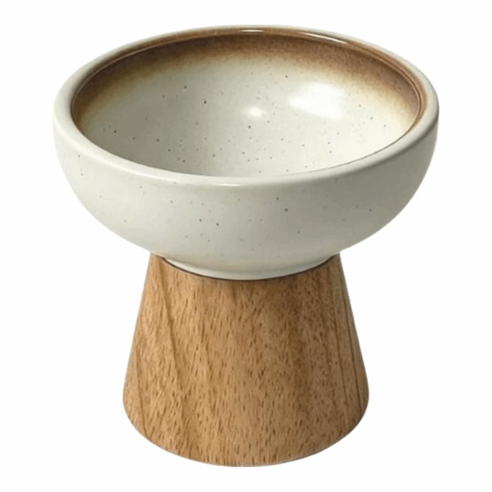 Large Caliber Ceramic Cat Bowl Wood Base Cat Food Bowl Pet Bowl Elevated Cat Bowl Pet Feeder