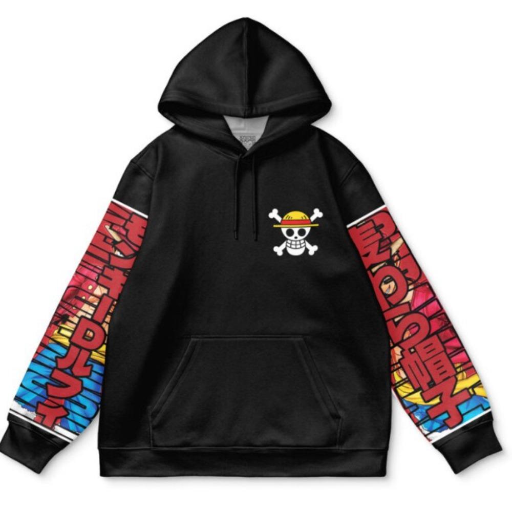 Аниме Худи One Piece Луффи Боевое Искусство Цветной Принт Персонажа На Рукаве С Длинным Рукавом Свитшот С Капюшоном и Шнурком Для Поклонников Пиратов Уличная Одежда Топ