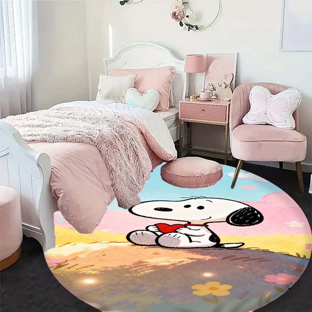 Cute Peanuts Snoopy Round Rug Anti-Skid Floor Carpet for Living Room Bedroom Children Room Home Decoration