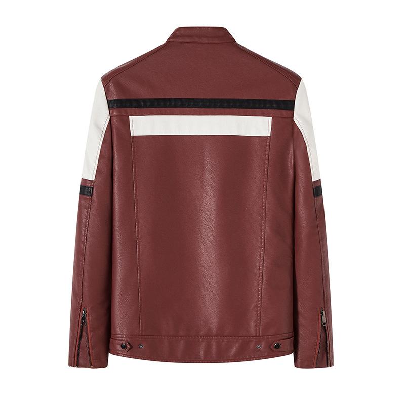 Мужская кожаная куртка, модная облегающая плюшевая мотоциклетная кожаная куртка соответствующего цвета, мужское пальто