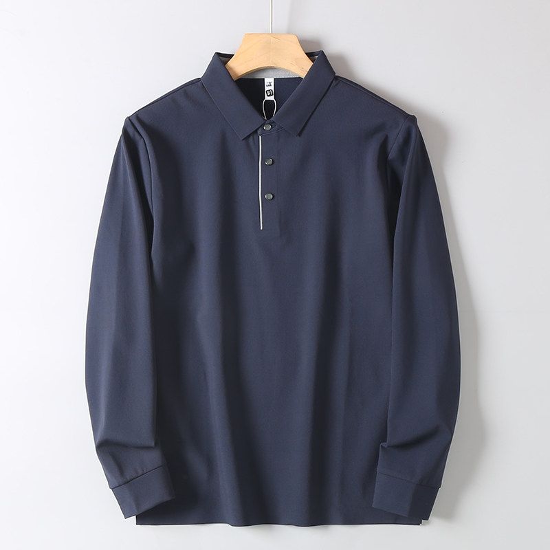 Foreign Trade Surplus Order American Fleece-lined High end Knitted Lapel Long sleeve Base T-shirt Men's Spring and Autumn Business Leisure Polo Shirt