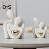 Ceramic Couple Hug Figurine with Golden Love Heart Men Women Embrace Statue Sculpture Living Room Bedroom Desktop Decoration Wedding Anniversary Gifts