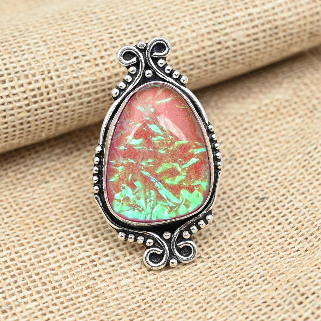 День Благодарения Розовый Тройной Опал Драгоценный Камень Твердый Стерлингового Серебра 925 Женское Кольцо Ювелирные Изделия