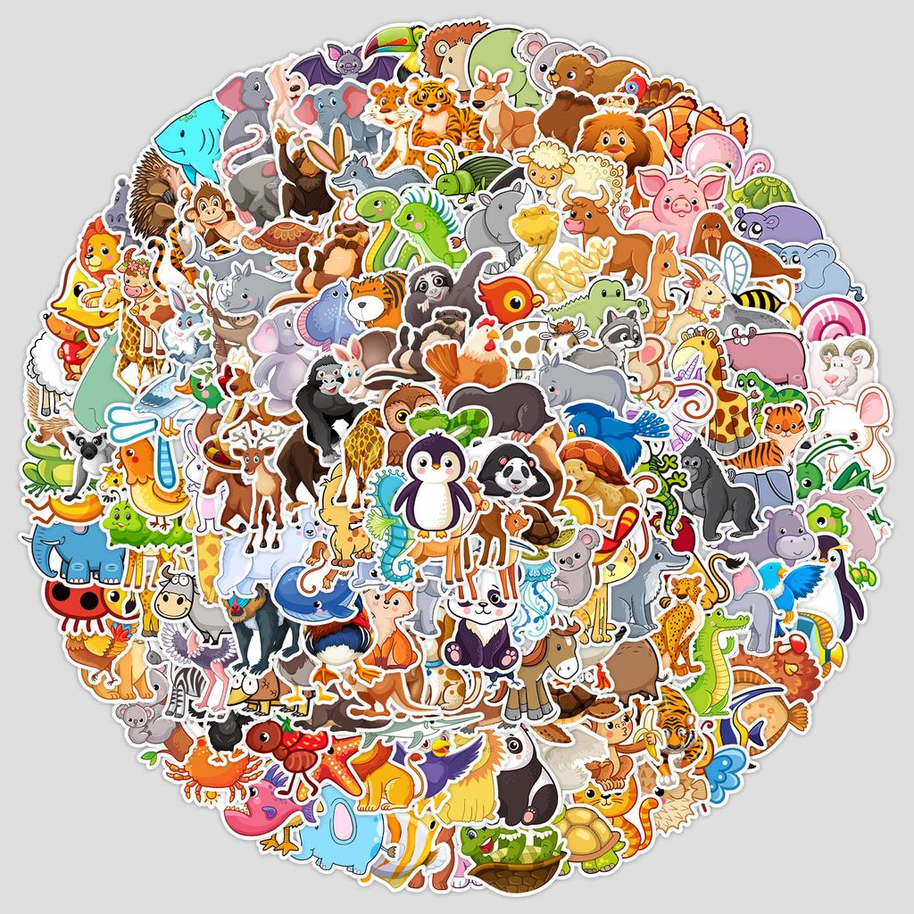 200 Cartoon Small Animals Doodle Stickers Water Cup Mobile Phone Waterproof Decorative Stickers Cute Animal Stickers