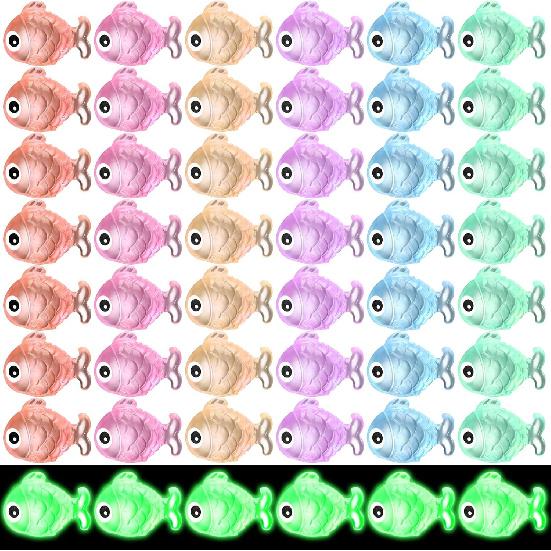 Barydat 48 Pcs Luminous Mini Resin Fish Summer Mini Resin Animals Miniatures Fish Figures Tiny Animals Figures Glow in The Dark Micro Landscape