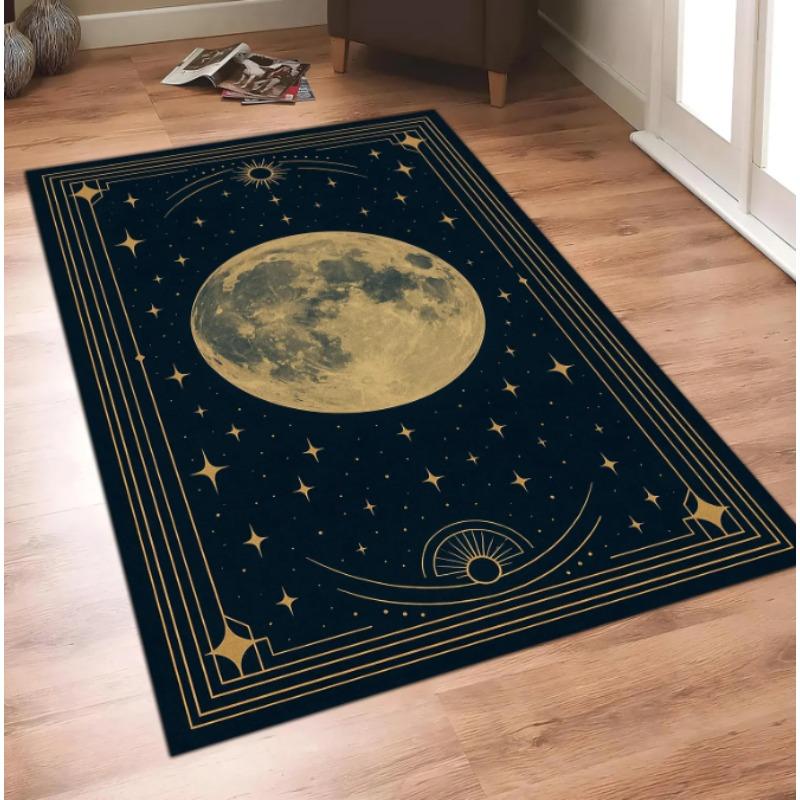 Мистический ковер с полной луной Темно-синий ковер с золотой луной и звездами Готический ковер для ведьмы Космический ковер для гостиной с эстетической привлекательностью