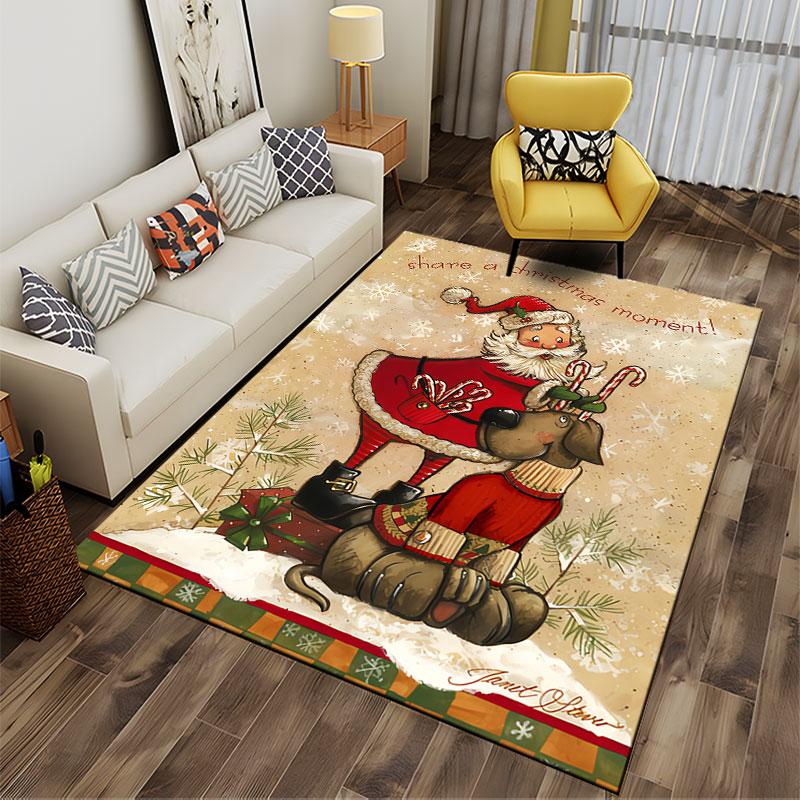 Santa and Dog Christmas Scene suitable as a non-slip mat for the living room or bedroom sofa