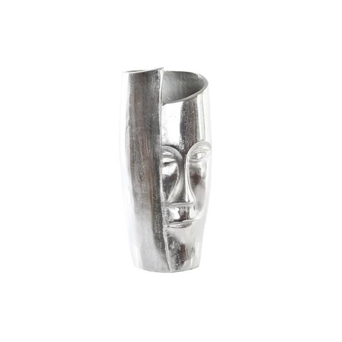Vase décoratif - Design - Aluminium argenté - 31 cm - Visage sculpté - Style contemporain