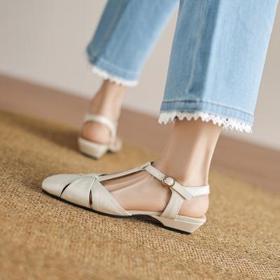 Корейская версия сандалии с острым носком и закрытой пяткой женские, с открытой стопой, на плоской подошве, женские резиновые подошвы, новая обувь большого размера, летняя женская обувь