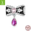 Romantic Pink Bow Diy Bracelet Beaded Accessories, Sweet Girl Heart S925 Sterling Silver Glazed Beads
