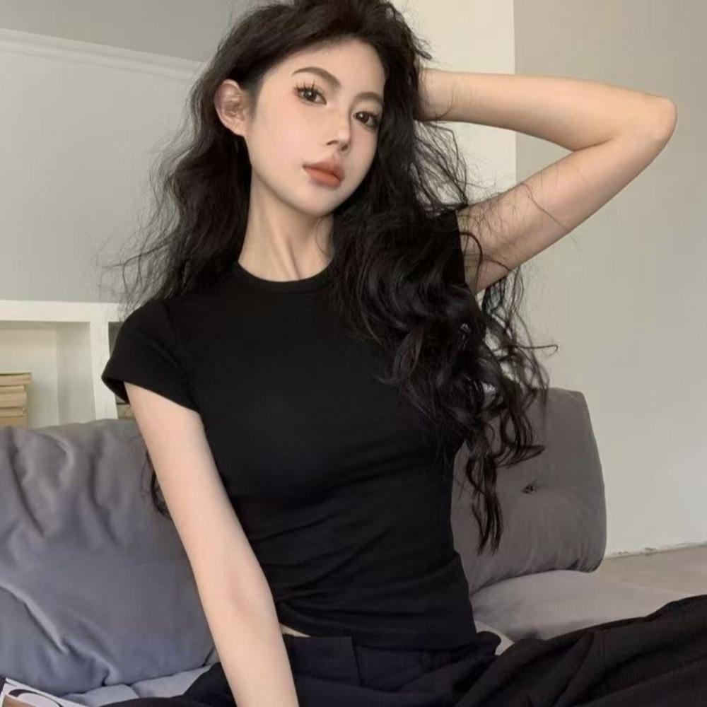 Y2k Slim T Shirt Women Basic Pullover Tops Fashion Simple Crop Tops  Summer