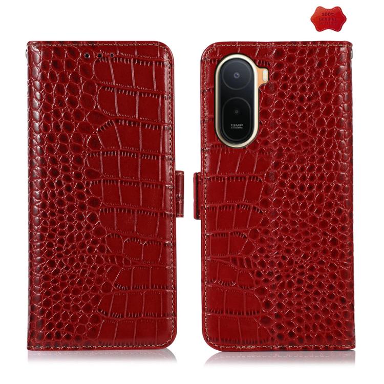 Crocodile Texture Top Layer Cowhide Leather Phone Case For Redmi K100 Pro Max/Poco F9 Ultra 5G, RFID Card Slot Kickstand Wallet Protective Cover