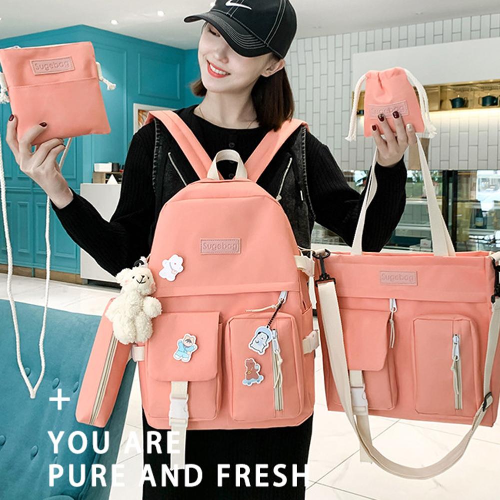 5 шт./компл. женский рюкзак, модные школьные сумки, холст, простой повседневный отдых для отдыха