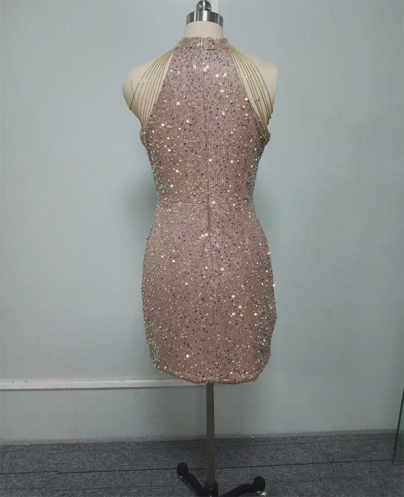 2024 Весна/Лето Вечернее Платье с Вырезом-Халтер, Кристаллами, Кисточками, Блестками