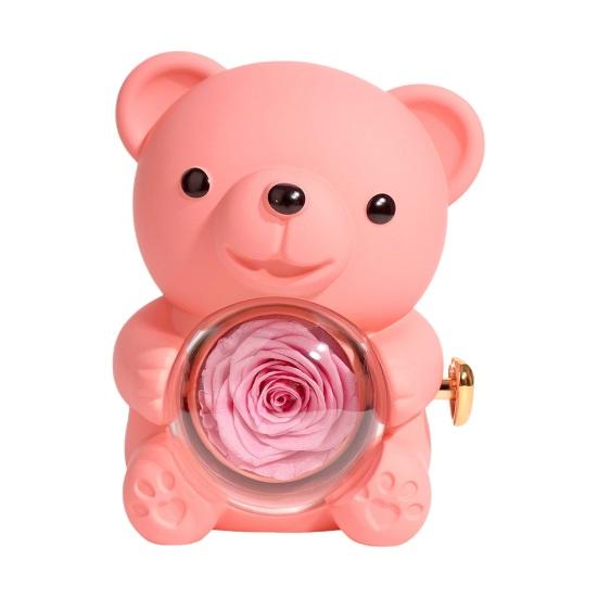 Консервированная роза, подарок в виде медведя-обнимашки с ожерельем в виде сердца, вращающаяся вечная подарочная коробка с цветком-медведем для жены, мамы, бабушки, девушки, подарок на день святого Валентина, день рождения