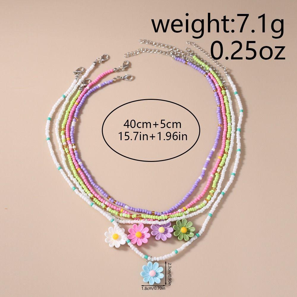5Pcs Bohemia Flower Beaded Necklace Colorful Plumeria Necklace Fashion Bead Choker Daily Wear