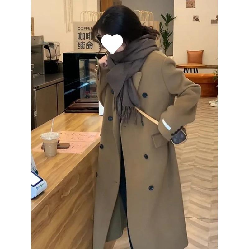 Женское шерстяное пальто Осень и Зима средней длины в корейском стиле свободного кроя с длинным рукавом шерстяное пальто для невысоких