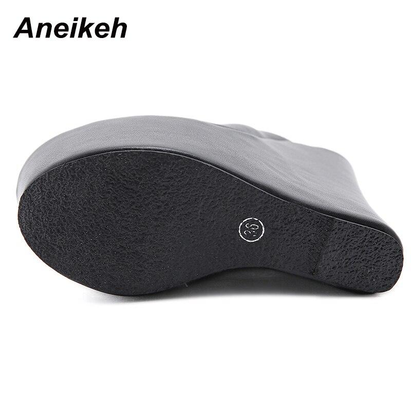 Aneikeh/летние модные женские шлепанцы, пикантные туфли на платформе из искусственной кожи на танкетке с открытым носком, римская обувь для вечеринок, сандалии-мулы, размер 35–42, элегантная новинка 2024 г.