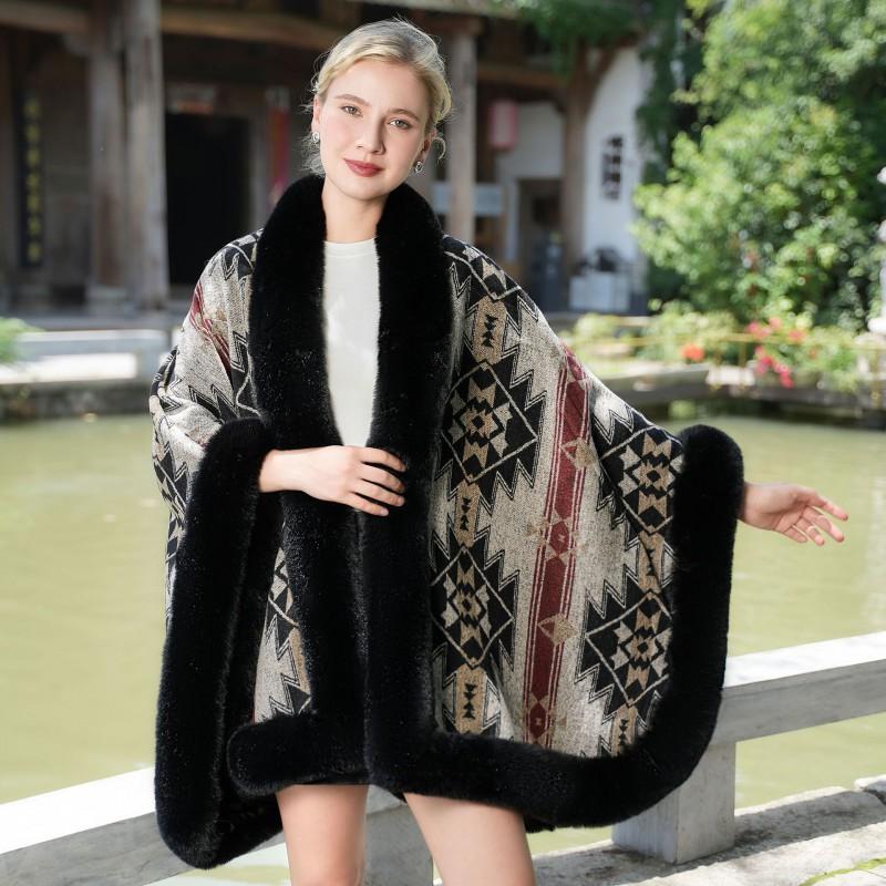 Womens Knitted Shawl With Faux Fur Trim Warm Winter Wrap Scarf Wedding Bridal Qipao Outfit