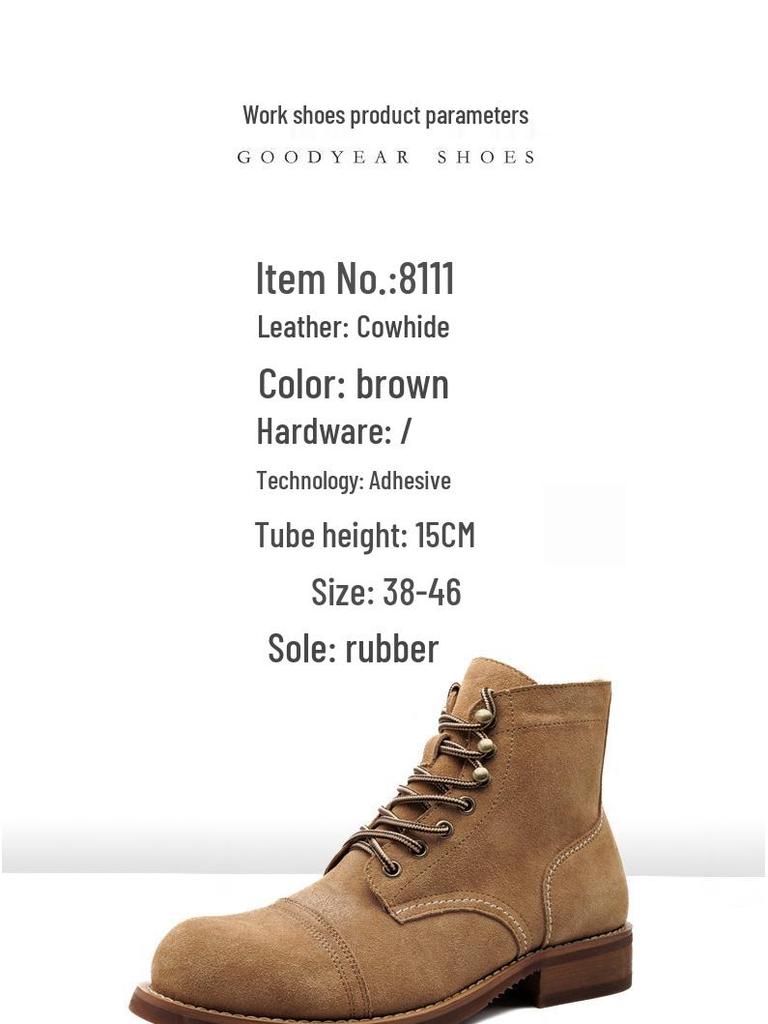 8111 Suede Martin Retro Ankle Boots - Men's Genuine Leather Work & Paratrooper Boots (Cowhide 8083)