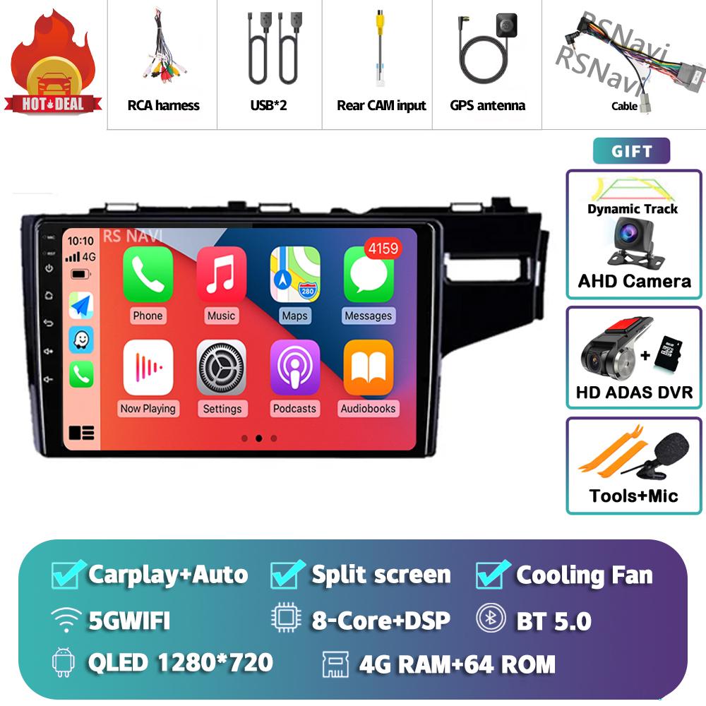 Android 14 Carplay Auto для Honda Jazz Fit 2014 - 2015 Автомобильный радиоплеер Мультимедиа стерео 360 Камера Навигация Видео AI Voice