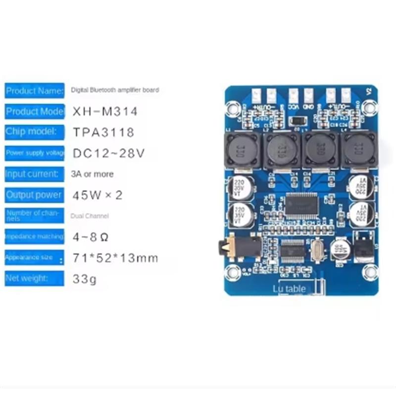 XH-M314 TPA3118 Стерео Аудио Bluetooth Цифровой Плата Усилителя Мощности Двойной Модуль Аудио Усилителя 45 Вт AUX Декодирование 2*45 Вт