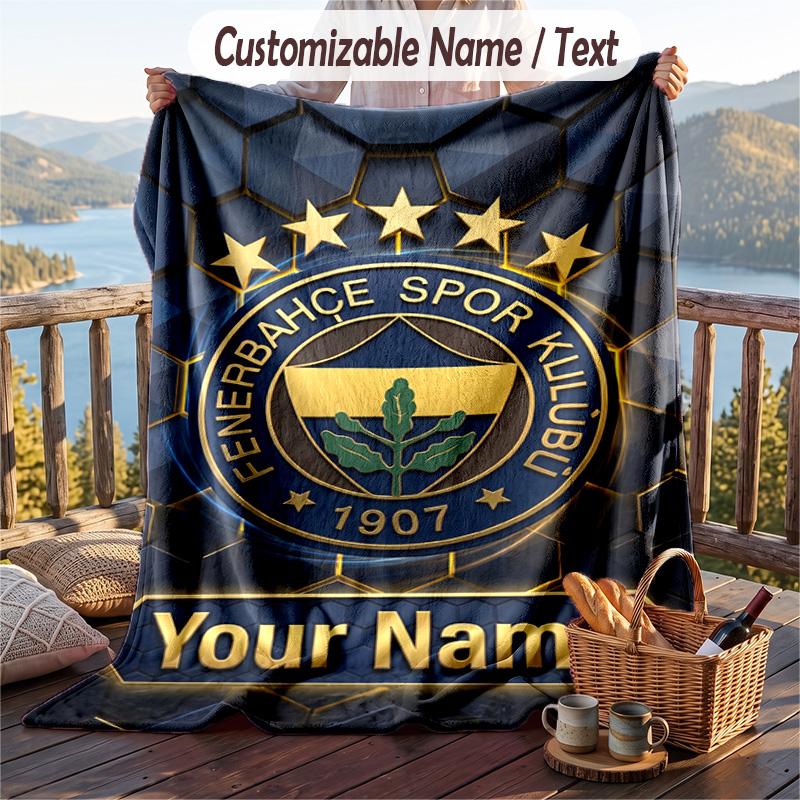 Flannel Blanket Fenerbahçe FC Print Custom Name Text Soft Throw for Sofa Bed