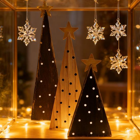 3Pcs Rustic Wood Christmas Trees Handmade Shelf Decor for Mantel & Tabletop Farmhouse Holiday Ornaments